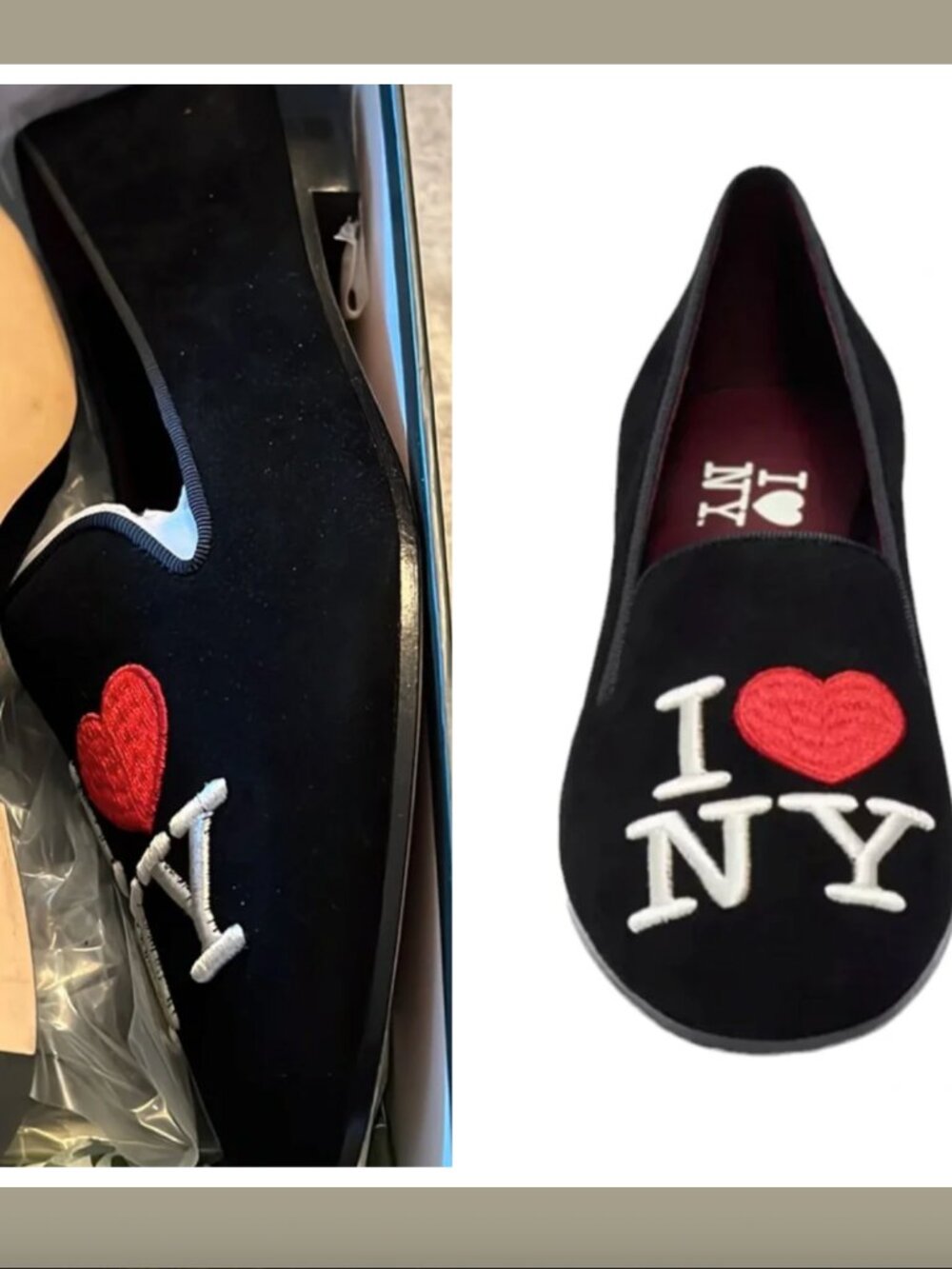 NEW Kate Spade Lounge New York Graphic " I Heart NY" Black Suede Loafers Size 9.